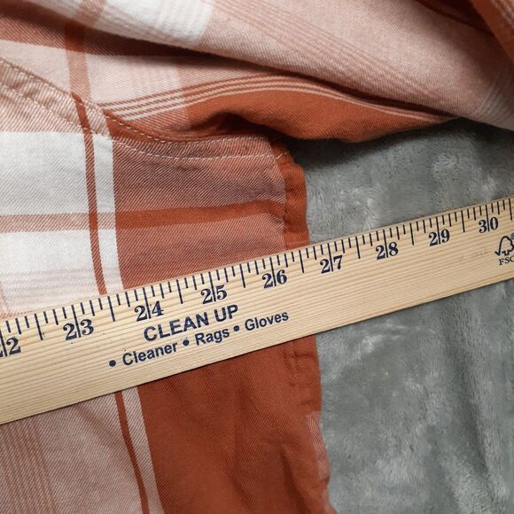 So Womens Size XL Rust Orange Plaid Long Sleeve Button Up Lightweight Shirt - Picture 4 of 7